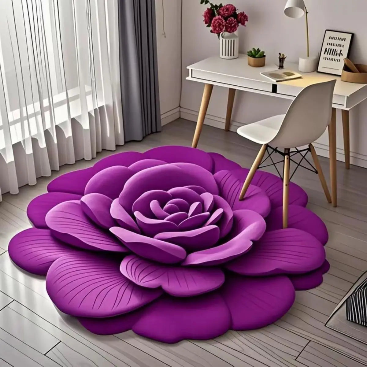 Crystal Velvet Shaped Flower Carpet Floor Mat Dressing Room anti Slip Mat Dressing Table Living Room Bedside Bedroom Floor Mat